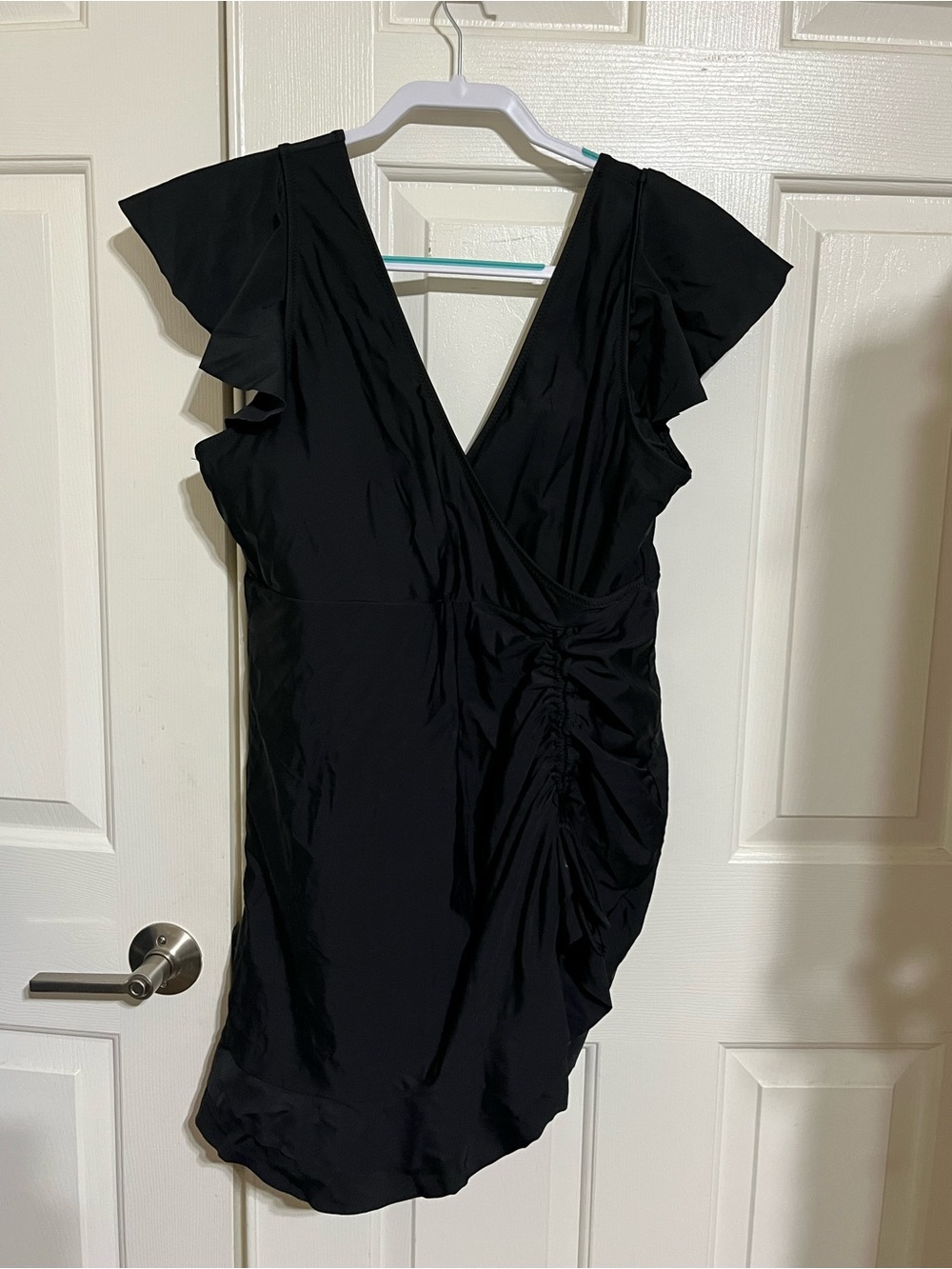Black V-Neck Ruffle Sleeve Bathing Suit